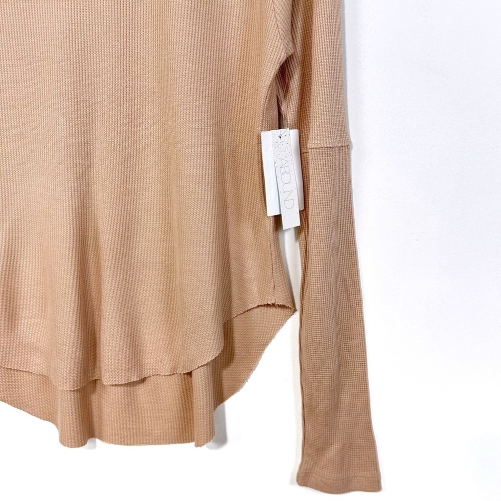 NEW ABOUND  Long Sleeve Raglan Tee Waffle Knit In Tan Dale Sz S Round Raw Hem - Picture 4 of 10